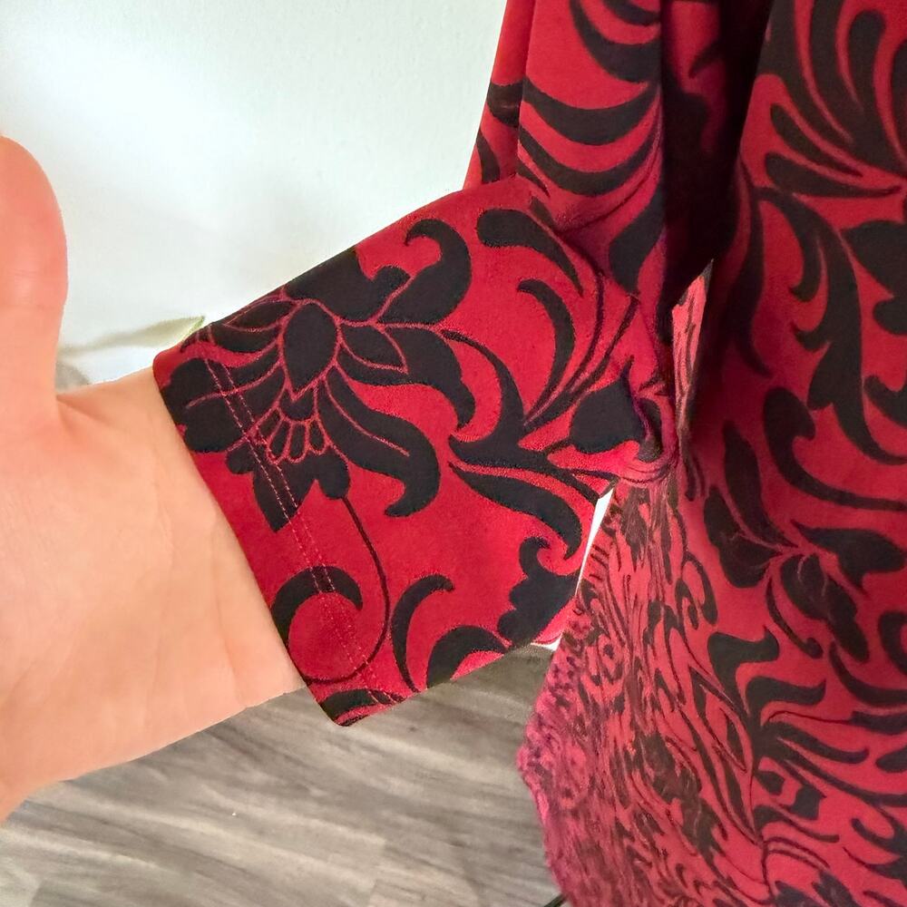 Chicos Red Black Dark Floral Knit Maxi Dress Size XL P Stretch - Picture 4 of 7